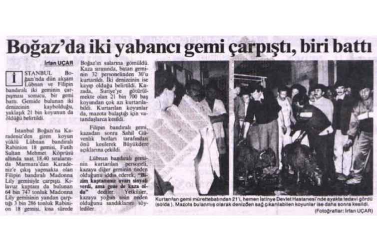 İstanbul boğazında 29 il əvvəl baş vermiş qəzada batan gəmi hələ də dənizin dərinliklərindədir