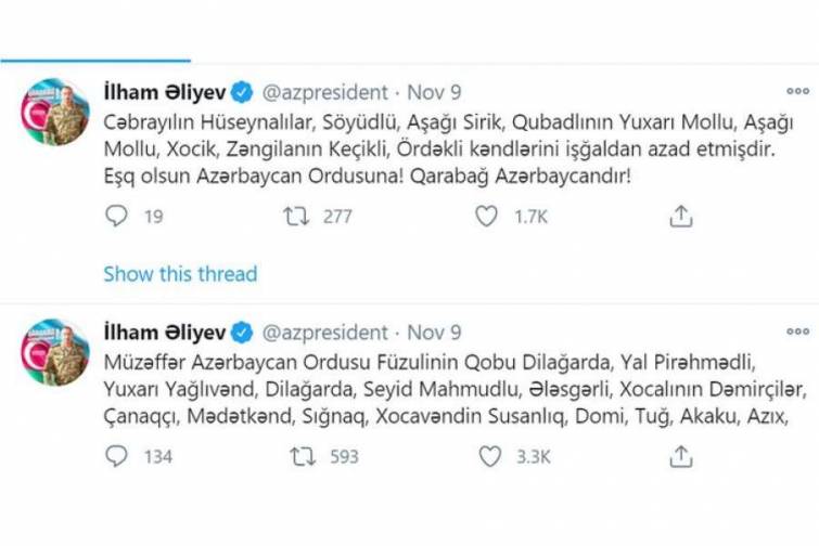 Füzulinin 6, Xocalının 4, Xocavəndin 5, Cəbrayılın 3, Qubadlının 3 və Zəngilanın 2 kəndi işğaldan azad edilib