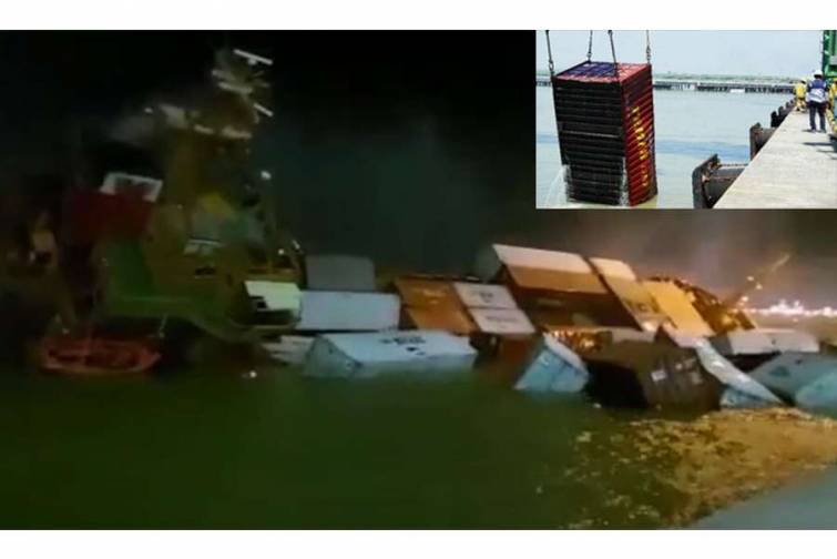 İndoneziyada konteyner gəmisi aşıb - VİDEO